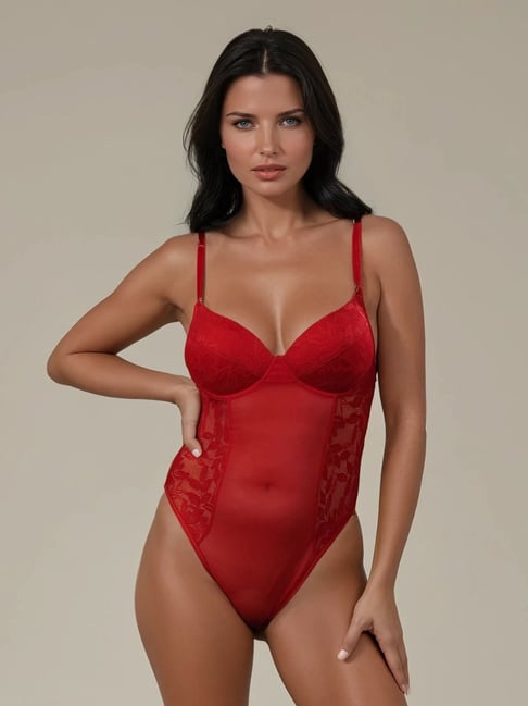 Mhyth Red Padded Medium Coverage Bodysuit