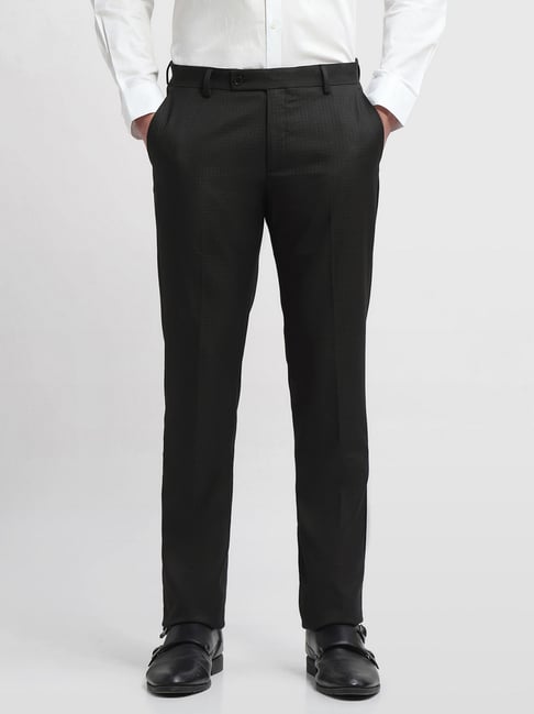 Arrow Black Slim Fit Checked Trousers