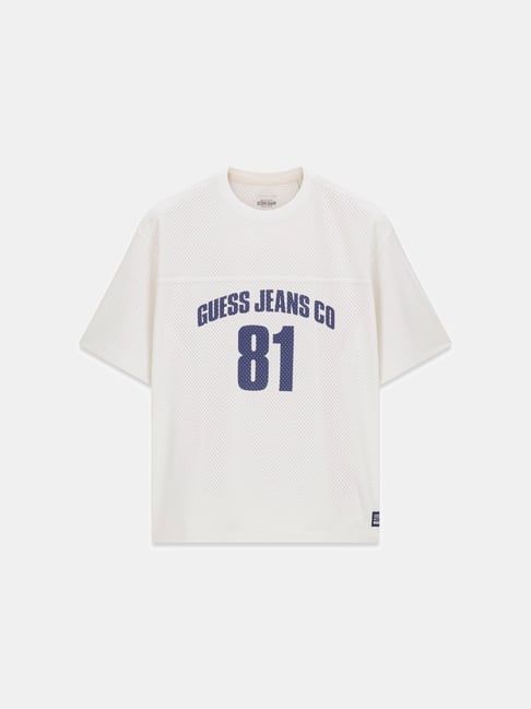 GUESS JEANS White SS Boxy Cropped Relaxed Fit Jersey