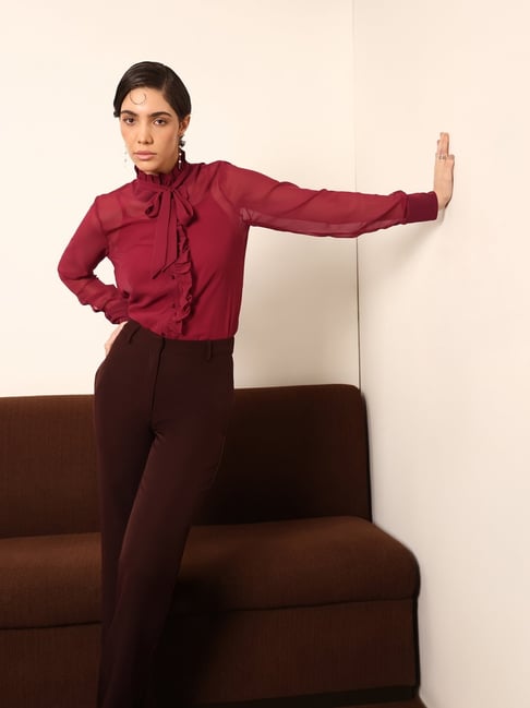 Fablestreet Pink Polyester Solid Shirt