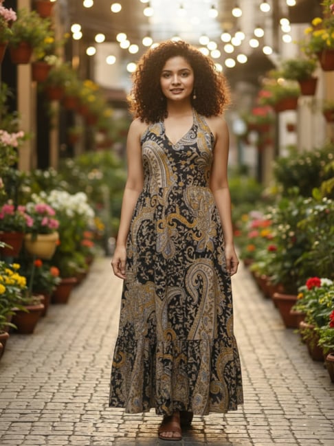 Varanga Black Regular Fit Printed Dress-picture-37