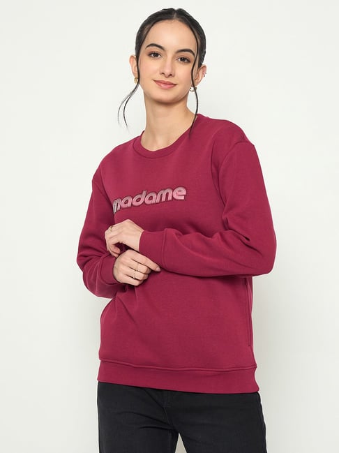 MADAME Wine Regular Fit Printed Sweatshirt