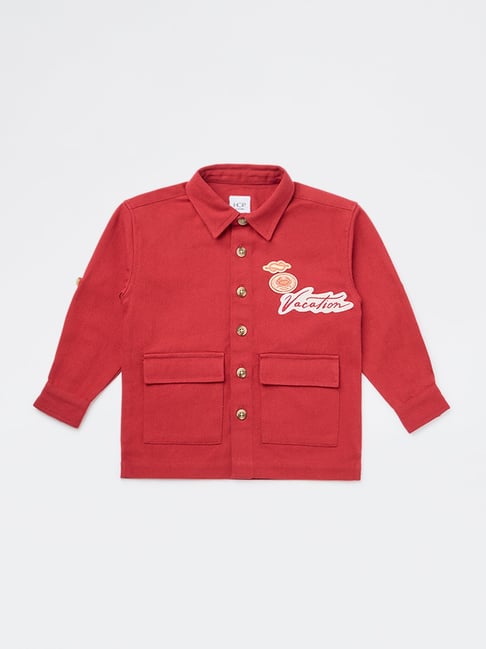 HOP Kids Boys by Westside Red Embroidered Cotton Shirt