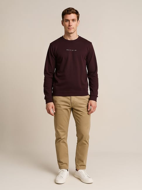 Octave Dark Wine Solid Regular Fit Long Sleeves Sweatshirt