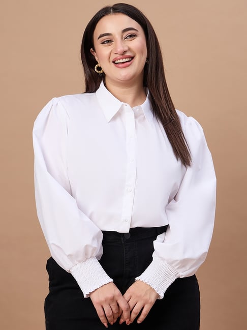 Style Quotient Plus Women Solid White Polycotton Shirt-picture-26