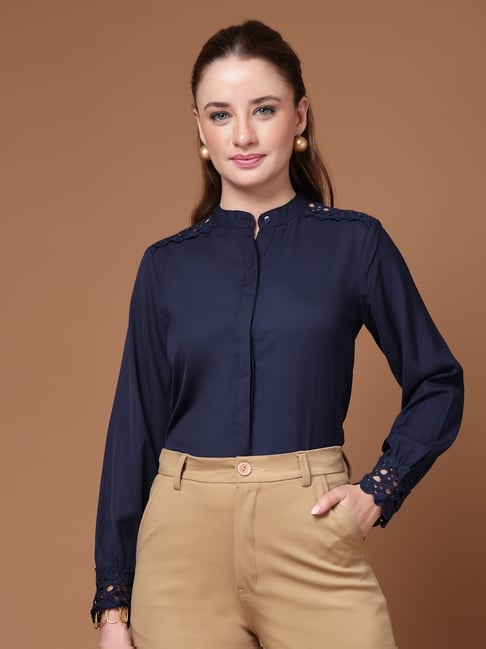Style Quotient Solid Navy Polyester Formal Shirt-picture-17