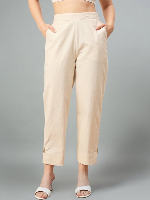 Style Quotient Solid Beige Smart Casual Trousers
