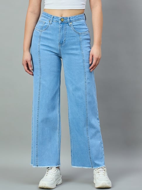 Style Quotient Mid Blue Wide Leg High-Rise Stretchable Jeans