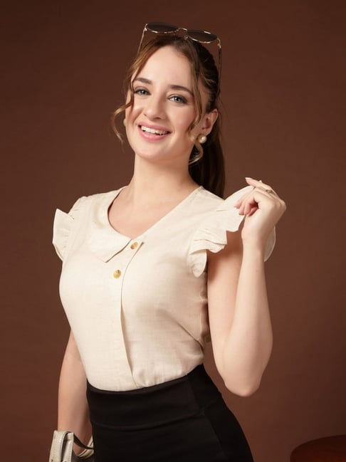 Style Quotient Solid Cotton Ivory Top