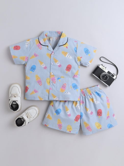 The Magic Wand Kids Grey Cotton Regular Fit Printed Night Suit