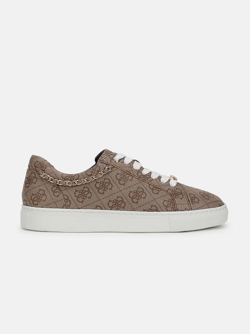 Guess Beige Printed Lace-Up Cupsole Sneakers