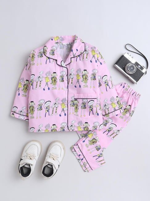 The Magic Wand Kids Pink Cotton Regular Fit Printed Night Suit