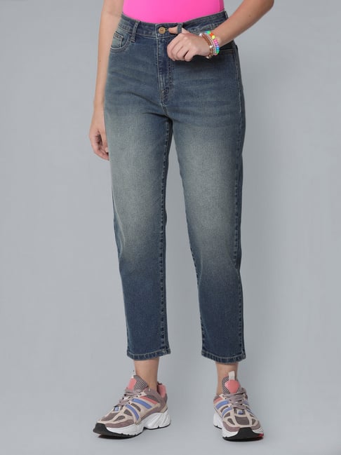 flying machine blue cotton solid jeans