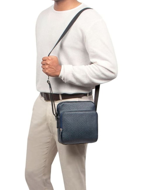 Hidesign Blue CROSS CITY BAG Animal Effect Large Genuine Leather Cross Body Bag