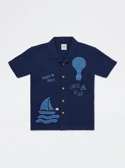 HOP Kids Boys by Westside Navy Embroidered Cotton Shirt