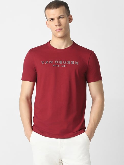 Van Heusen Maroon Cotton Regular Fit Printed T-Shirt-picture-10