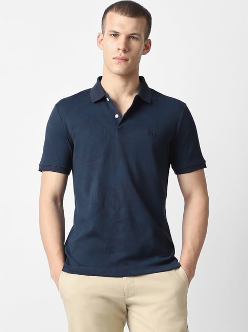 Van Heusen Navy Cotton Slim Fit Printed Polo T-Shirt-picture-40
