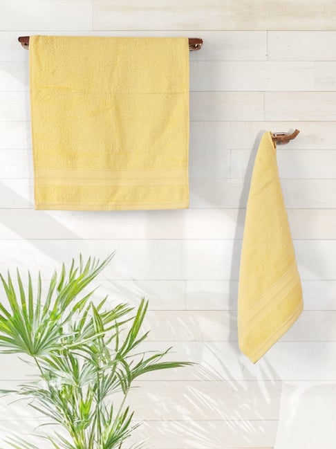 Layers Aqua Plush Yellow Cotton 450 GSM Hand Towels - Set of 2-picture-28