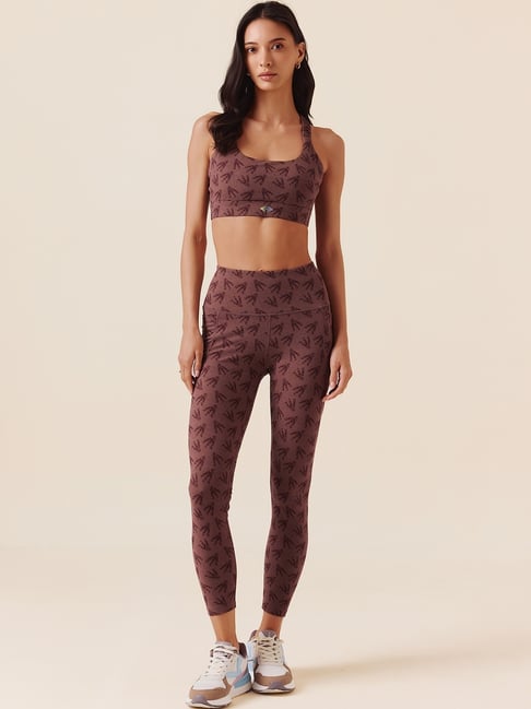 STRCH Raisin Brown Slim Fit Printed Sports Tights-picture-20