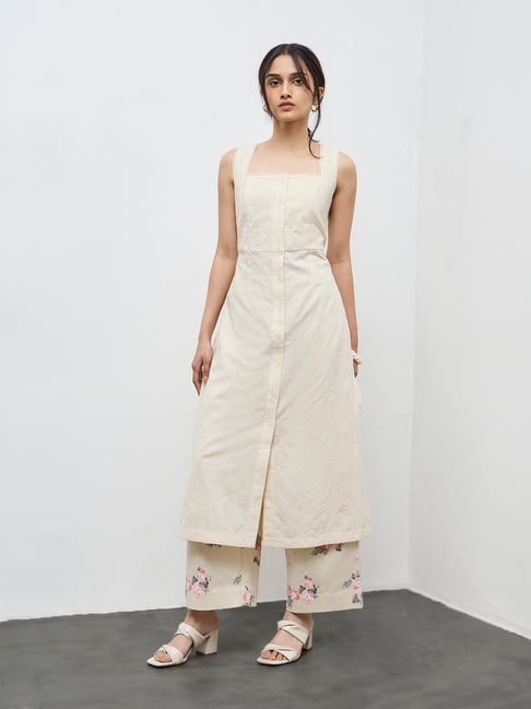 Utsa by Westside Cream Floral Embroidered Cotton A-Line Kurta-picture-37