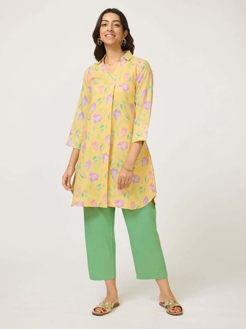 Daali Yellow Regular Fit Floral Print Kurta-picture-17