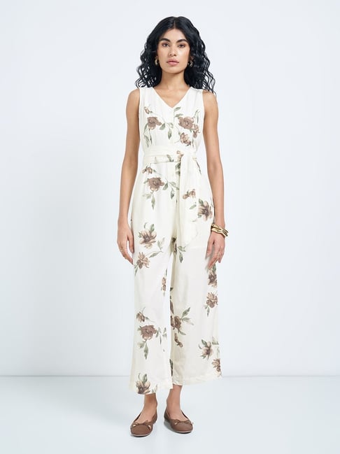 Honey By Pantaloons Off White Relaxed Fit Floral Print Jumpsuit