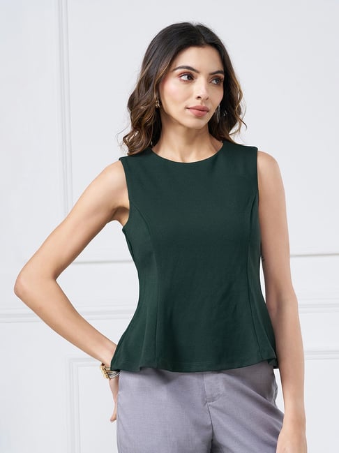 Annabelle By Pantaloons Dark Green Slim Fit Top