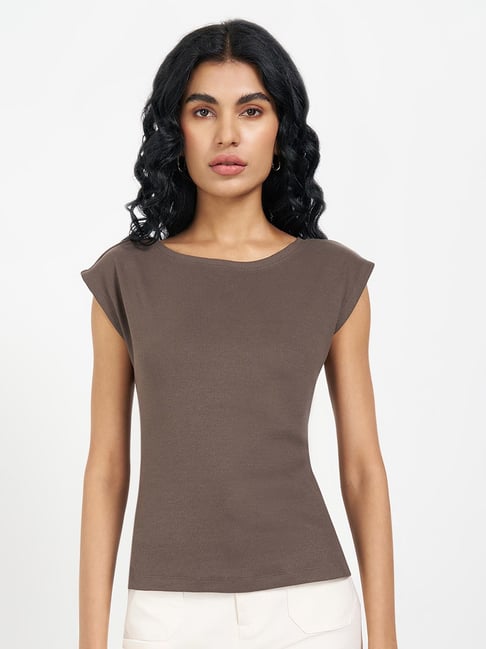 Honey By Pantaloons Chocolate Brown Slim Fit Top