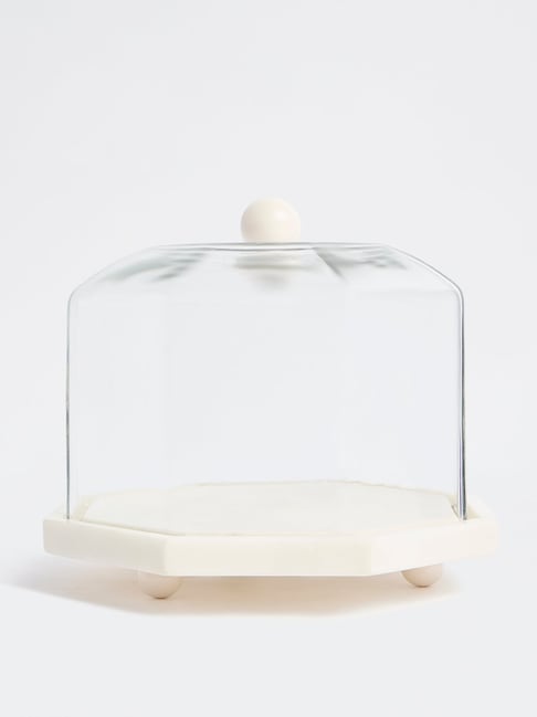 Westside Home Off-White Hexagonal Marble Cloche with Glass