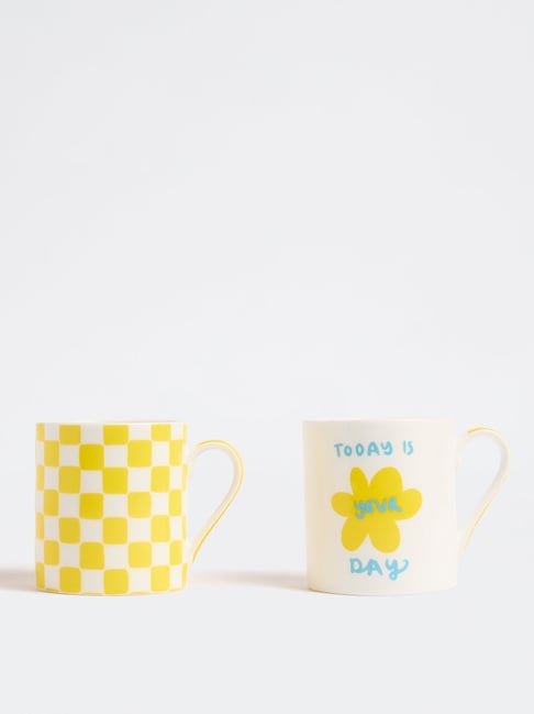 Westside Home Yellow Printed Mugs (Set of 2)