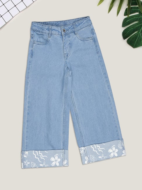 Pantaloons Junior Girls Blue Ice Printed Jeans