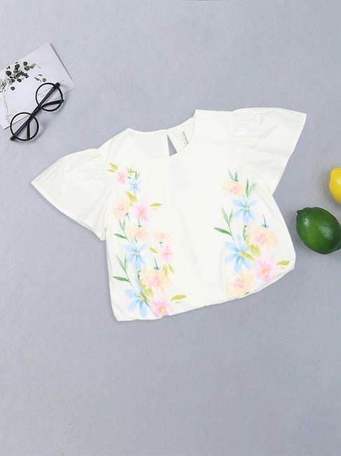 Pantaloons Junior Girls Marshmallow Floral Print Top