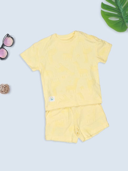 Pantaloons Baby Boys Pastel Yellow Textured Clothing Set