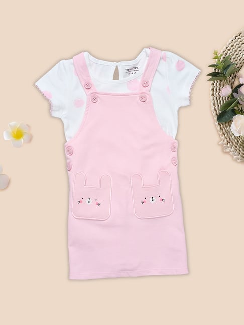 Pantaloons Baby Girls Pink Marshmallow Printed Dungaree Set