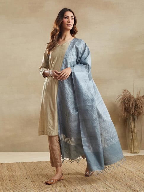 Fabindia Grey Silk Dupatta-picture-28