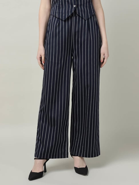 Sands Of India Blue Cotton Regular Fit Striped Trousers