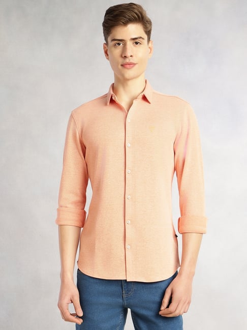 Thomas Scott Peach Slim Fit Solid Casual Shirt-picture-10