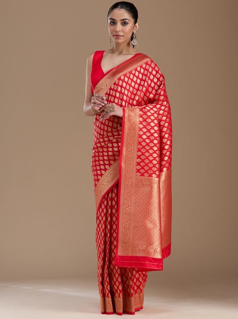 Koskii Red Art Silk Zari Saree with Unstitched Blouse-picture-35