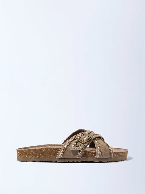 LUNA BLU by Westside Brown Criss-Cross Suede Leather Sandals