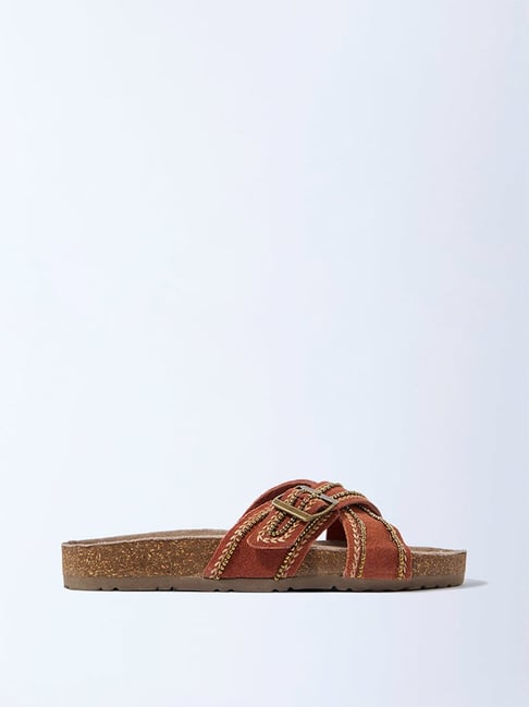 LUNA BLU by Westside Rust Criss-Cross Suede Leather Sandals