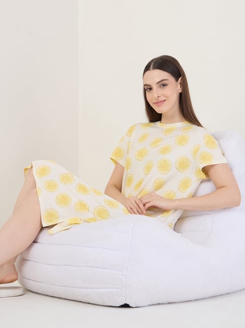 Sweet Dreams Swan White Cotton Geometric Short Night Dress-picture-34
