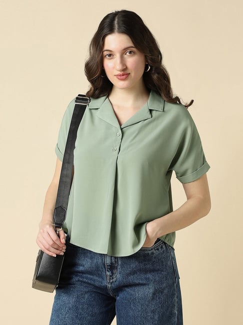 Allen Solly Green Solid Short Sleeves Shirt