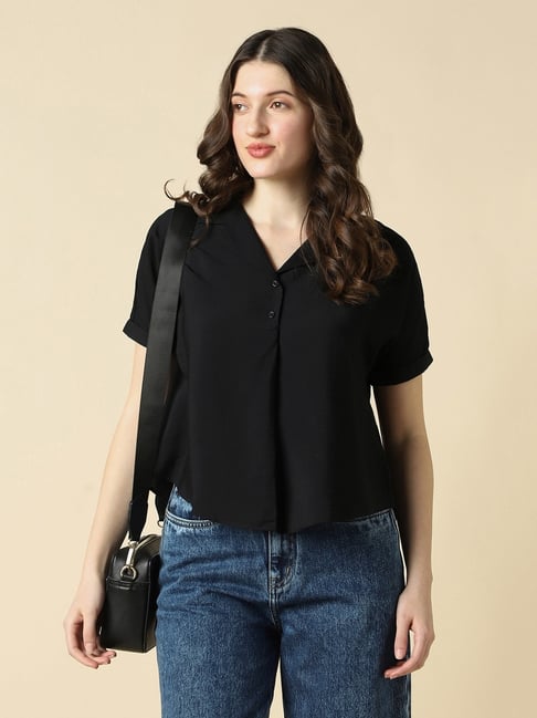 Allen Solly Black Solid Short Sleeves Shirt-picture-40