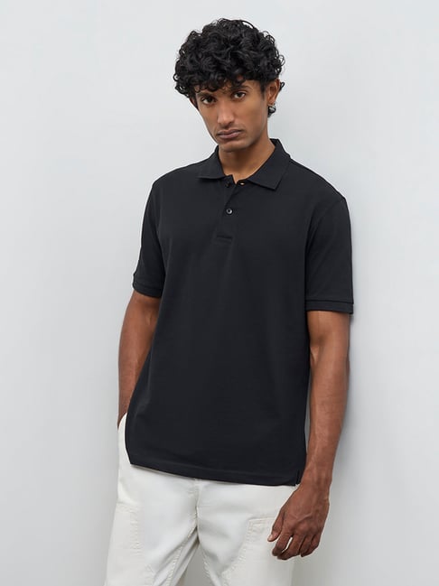 WES Casuals by Westside Black Relaxed-Fit Cotton-Blend Polo T-Shirt-picture-25