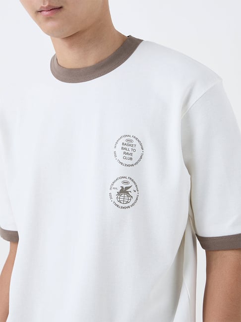 Nuoflexx by Westside Off-White Printed Relaxed-Fit Cotton-Blend T