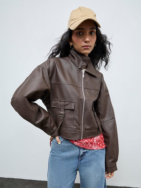 nuon women Nuon by Westside Dark Brown Faux-Leather Jacket-picture-25