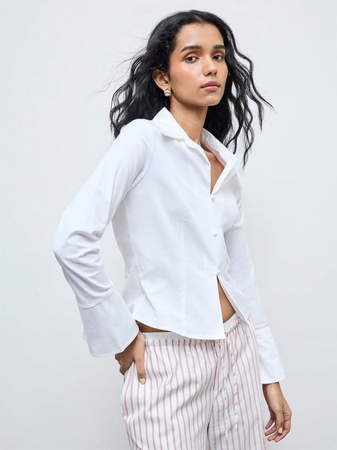 Nuon by Westside White Solid Cotton Blouse