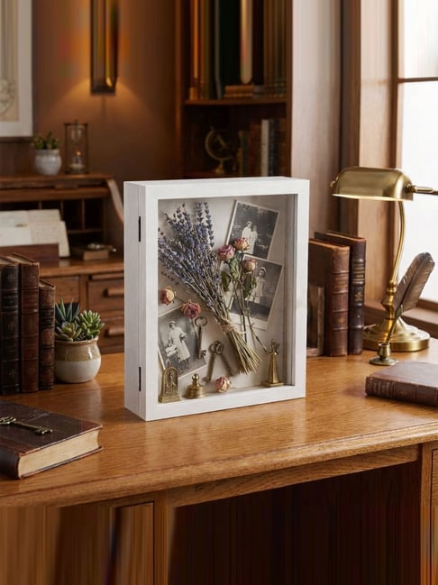 Art Street White Engineered Wood Memory Shadow Box with Vintage Lock (11 x 14 inch)