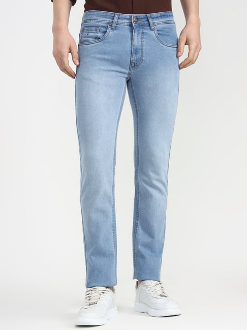 Greenfibre Light Indigo Blue Cotton Slim Fit Solid Jeans-image-17