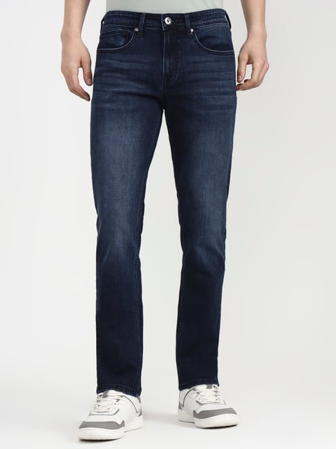 JadeBlue Deep Indigo Blue Cotton Straight Fit Solid Jeans